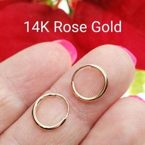 14k Solid Rose Gold • 1.20 mm Plain Hoops 10mm